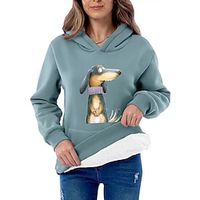 Women's Pullover Cotton Fashion Streetwear Classic Front Pocket Olive Green Black Red Graphic Dog Letter Party Street Round Neck Long Sleeve Only tops Micro-elastic Fall  Winter Lightinthebox - thumbnail