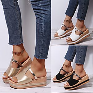 Women's Sandals Wedge Heel Peep Toe PU Sequin Solid Colored White Black Gold Lightinthebox