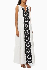 Embroidered Cotton Tiered Maxi Dress