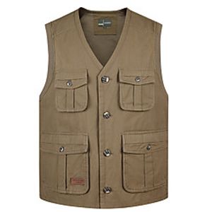 Men's Fishing Vest Outdoor Multi-Pockets Quick Dry Lightweight Breathable Vest / Gilet Autumn / Fall Spring Fishing Photography Camping  Hiking Army Green Khaki / Cotton / Sleeveless / Solid Colored miniinthebox