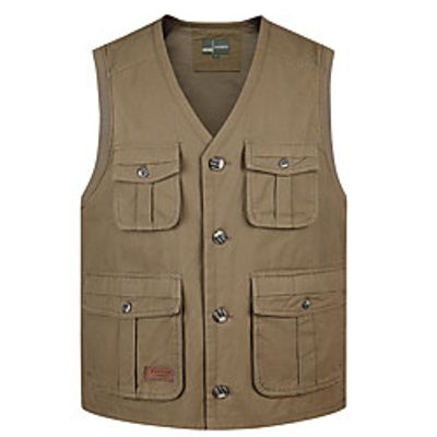 Men's Fishing Vest Outdoor Multi-Pockets Quick Dry Lightweight Breathable Vest / Gilet Autumn / Fall Spring Fishing Photography Camping  Hiking Army Green Khaki / Cotton / Sleeveless / Solid Colored miniinthebox