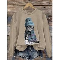 Women's Sweatshirt Pullover Cat Active Sportswear Funny Print Black Blue Orange Casual Sports Round Neck Long Sleeve Top Micro-elastic Fall  Winter Lightinthebox - thumbnail