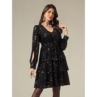 Sequin Long Sleeve Split Ends Mini Dress