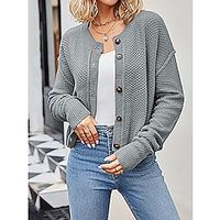 Women's Cardigan Crew Neck Cable Knit Acrylic Button Knitted Fall Winter Regular Outdoor Daily Going out Fashion Streetwear Casual Long Sleeve Solid Color Black Green Apricot S M L miniinthebox - thumbnail
