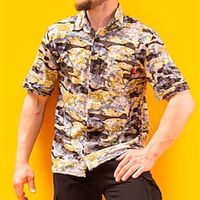 Men's Shirt Camo / Camouflage Turndown Yellow Short Sleeves 3D Print Outdoor Street Button-Down Print Tops Designer Casual Breathable / Summer / Spring / Summer miniinthebox - thumbnail