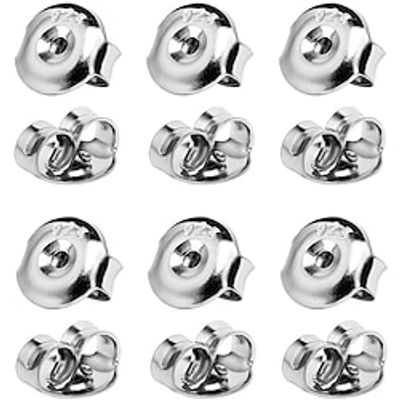 12PCS Real 925 Silver Earring Backs Replacements 18K White Gold Plated Hypoallergenic  Secure Ear Locking for Stud Nut for Posts 6mm miniinthebox