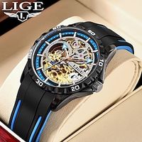 LIGE 43MM Skeletonized Design Automatic Mechanical Watch For Men Luxury Sport Big Dial Waterproof Rubber Strap reloj hombre miniinthebox - thumbnail