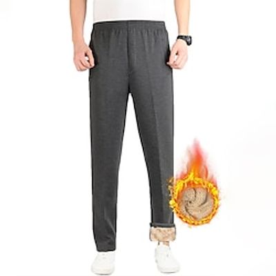 Men's Fleece Pants Sweatpants Joggers Winter Pants Pocket Elastic Waist Plain Comfort Warm Casual Daily Holiday Sports Fashion Black Gray miniinthebox