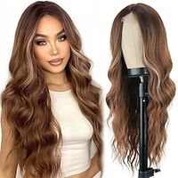 Long Ombre Brown Wavy Wig for Women 26 Inch Middle Part Brown Highlight Wigs Natural Looking Synthetic Heat Resistant Fiber Light Brown Curly Wig for Daily Party Use Lightinthebox