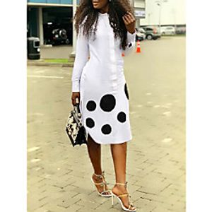 Women's Wrap Dress Midi Dress White Black Long Sleeve Dot Modern Style Fall Winter Round Neck Casual 2021 S M L XL XXL miniinthebox