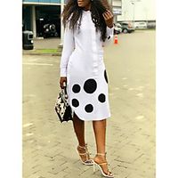 Women's Wrap Dress Midi Dress White Black Long Sleeve Dot Modern Style Fall Winter Round Neck Casual 2021 S M L XL XXL miniinthebox - thumbnail