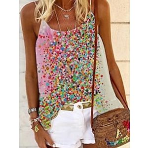 Women's Tank Top Camisole Pink Blue Purple Polka Dot Print Sleeveless Casual Basic Round Neck Regular S miniinthebox