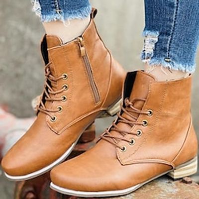 Bottes Chunky à lacets et à œillets zippés miniinthebox