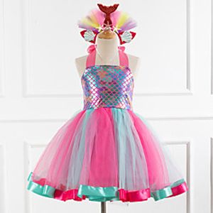 Kids Little Girls' Dress Mermaid Tulle Dress Party Birthday Backless Print Blue Blushing Pink As Picture Tulle Above Knee Sleeveless Princess Sweet Dresses Halloween Fall Spring Slim 3-12 Years miniinthebox