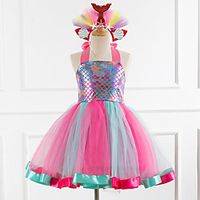 Kids Little Girls' Dress Mermaid Tulle Dress Party Birthday Backless Print Blue Blushing Pink As Picture Tulle Above Knee Sleeveless Princess Sweet Dresses Halloween Fall Spring Slim 3-12 Years miniinthebox - thumbnail