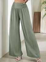 Casual Solid Color Elastic Waist High Waist Wide Leg Pants