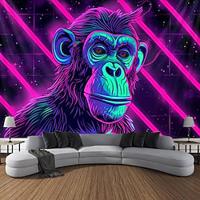 Chimpanzees Blacklight Tapestry UV Reactive Glow in the Dark Trippy Misty Fun Hanging Tapestry Wall Art Mural for Living Room Bedroom Lightinthebox