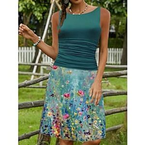 Women's Casual Retro Vintage Dress Midi Dress Outdoor Daily Ruched Print Floral Crew Neck Sleeveless Regular Fit Spring Summer 2023 Dark Green S M L XL Lightinthebox