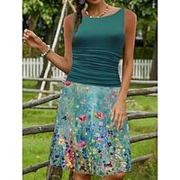 Women's Casual Retro Vintage Dress Midi Dress Outdoor Daily Ruched Print Floral Crew Neck Sleeveless Regular Fit Spring Summer 2023 Dark Green S M L XL Lightinthebox - thumbnail