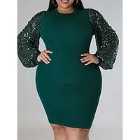 Women's Plus Size Curve Christmas Dress Party Dress Winter Dress Solid Color Midi Dress Long Sleeve Print Crew Neck Fashion Party Dark Green Fall Winter XL XXL 3XL 4XL 5XL Lightinthebox - thumbnail