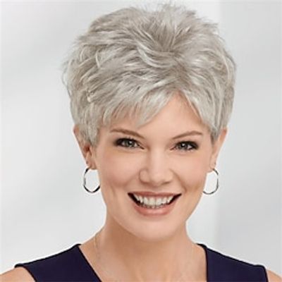 Synthetic Wig Curly Pixie Cut Machine Made Wig Short A1 Synthetic Hair Women's Soft Fashion Easy to Carry Silver Lightinthebox
