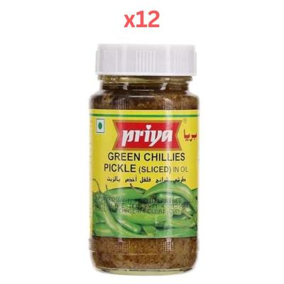 Priya Green Chilli (Sliced) Pickle In Oil 300g Pack of 12