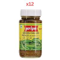 Priya Green Chilli (Sliced) Pickle In Oil 300g Pack of 12