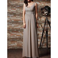 A-Line V Neck Floor Length Chiffon Bridesmaid Dress with Pleats miniinthebox - thumbnail