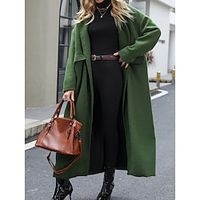 Women's Wool Coat Long Overcoat Winter Coat Double Breasted Notched Lapel Trench Coat Thermal Warm Windproof Pea Coat Fall Oversized Maxi Coat Classic Jacket Long Sleeve Pockets Army Green miniinthebox - thumbnail