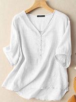 V-Neck Casual Loose Solid Color Short-Sleeved Blouse