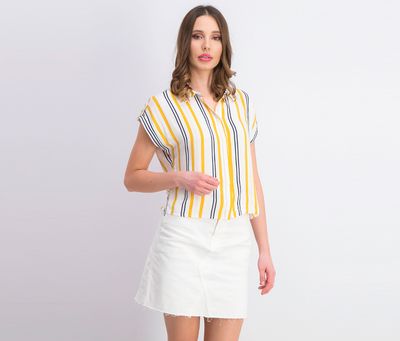 Womens Striped Hanging Blouse  White/Yellow/Black