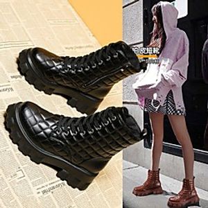 Women's Boots Round Toe PU Solid Colored Black Beige Coffee miniinthebox