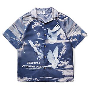 Men's Shirt Other Prints Graphic Letter Animal Print Short Sleeve Daily Tops Button Down Collar Blue miniinthebox