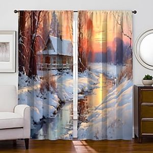 2 Panels Winter Snow View Curtain Drapes Blackout Curtain For Living Room Bedroom Kitchen Window Treatments Thermal Insulated Room Darkening Lightinthebox