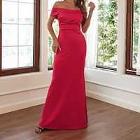 Women's Party Dress Sheath Dress Maxi long Dress Red Sleeveless Pure Color Backless Cold Shoulder Fall Winter Off Shoulder Fashion Party 2022 XS S M L XL miniinthebox - thumbnail