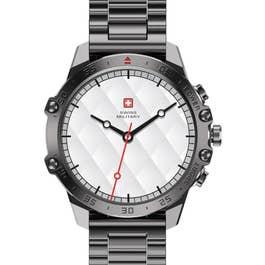 SWISS MILITARY BY BTS DOM5 Smartwatch 1.43" AMOLED, Bluetooth Calling, Multi Language, Health & Sports Tracking, Wireless Charging, 7 Days Battery, IP68, iOS/Android Compatible,Gun Metal Frame & Strap, Silver SM-WCH-DOM5-GUNBLKFBLKSTL