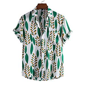 Men's Shirt Leaves Button-Down Short Sleeve Casual Tops Casual Fashion Breathable Comfortable Red Yellow Green miniinthebox