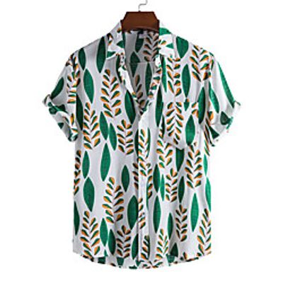 Men's Shirt Leaves Button-Down Short Sleeve Casual Tops Casual Fashion Breathable Comfortable Red Yellow Green miniinthebox