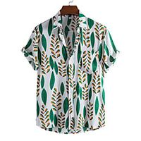 Men's Shirt Leaves Button-Down Short Sleeve Casual Tops Casual Fashion Breathable Comfortable Red Yellow Green miniinthebox - thumbnail