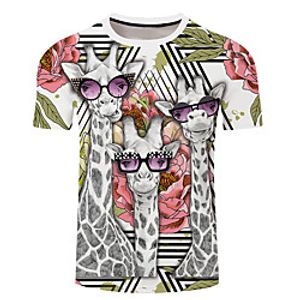 Men's Unisex Tee T shirt 3D Print Graphic Prints Giraffe Plus Size 3D Print Short Sleeve Casual Tops Basic Designer Big and Tall Green / Red Blushing Pink Dusty Rose miniinthebox