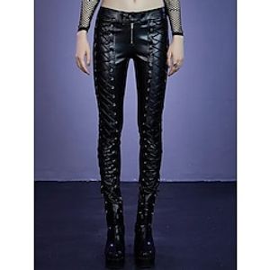Women's Halloween Pants Trousers Faux Leather Black Red Punk Fashion Vintage Street Daily Daily Wear Full Length Comfort Plain S M L XL 2XL Lightinthebox