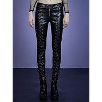 Women's Halloween Pants Trousers Faux Leather Black Red Punk Fashion Vintage Street Daily Daily Wear Full Length Comfort Plain S M L XL 2XL Lightinthebox - thumbnail