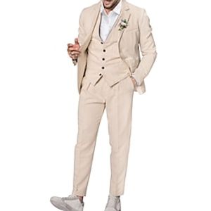 Sky Blue Beige Men's Linen Suits Beach Wedding Solid Colored 3 Piece Fashion Tailored Fit Single Breasted Two-buttons 2023 miniinthebox