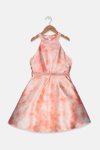 Big Girls Jewel Belt Dress  Coral