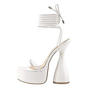 Women's Sandals Flare Heel Open Toe Party Daily PU Lace-up Solid Colored White miniinthebox