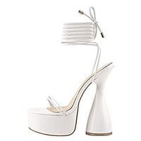 Women's Sandals Flare Heel Open Toe Party Daily PU Lace-up Solid Colored White miniinthebox - thumbnail