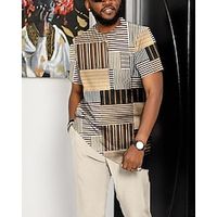 Graphic Stripes Geometic Fashion Casual Boho Men's 3D Print T-shirt Suits Short Sleeve Shirt T shirt Tee Tee Top Daily Holiday Vacation T shirt Brown Short Sleeve Crew Neck Shirt Summer Clothing Lightinthebox
