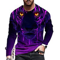 Men's Unisex T shirt 3D Print Graphic Prints Tiger Animal Crew Neck Daily Holiday Print Long Sleeve Tops Casual Designer Big and Tall Purple Lightinthebox - thumbnail