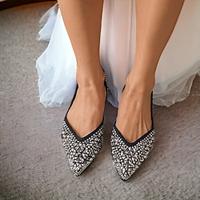 Women's Wedding Shoes Flats Sparkling Shoes Wedding Party Rhinestone Flat Heel Pointed Toe Elegant Fashion Microbial Leather Loafer Black Beige Lightinthebox