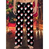 Men's Christmas Pajamas Flannel Pajama Pants Lounge Pants 1 pcs Santa Claus Stylish Casual Comfort Home Christmas Daily Cotton Blend Comfort Soft Pant Drawstring Elastic Waist Spring Fall Black Green Lightinthebox - thumbnail